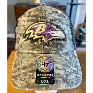 Baltimore Ravens Hat '47 Brand Camo Military Army Closer Stretch Fit L/XL